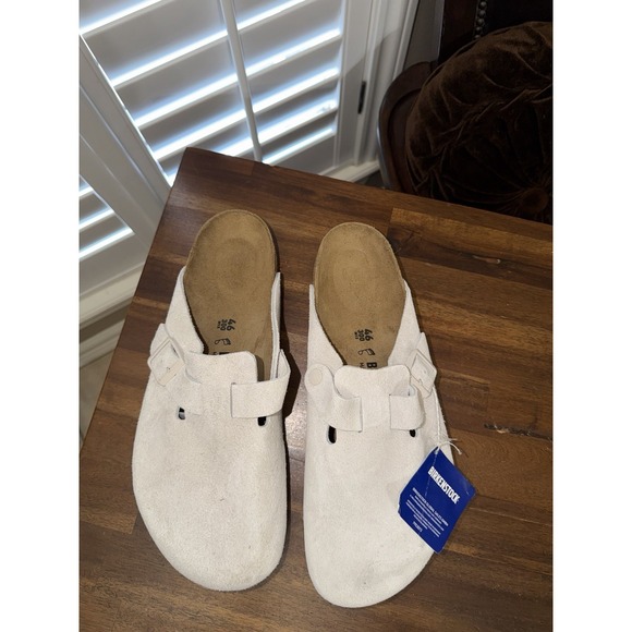 NWT Birkenstock Boston Antique White Suede Leather Clogs Size 46 US 13 Mules - Picture 2 of 8